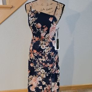 Lulu's Reflection Navy Blue Floral print high/low dress.